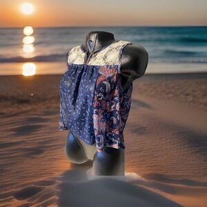 Sunset‎ & Sixth Sheer Crop Top See Through Sleeveless Lg Paisley Boho Fairy Core